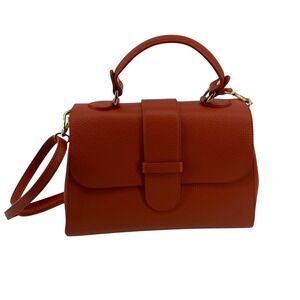Vera Pelle Burnt Orange Pebbled Leather Satchel Crossbody Bag Made in Italy